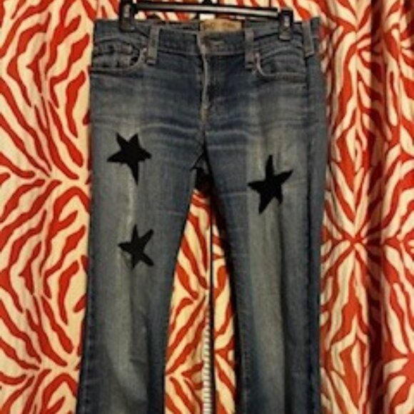Vintage Old Navy Denim, Black Stars on front, low rise, size 4, Cotton, Elastane - Picture 1 of 8